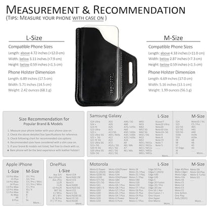 TobbinGear Leather Belt Phone Pouch, Left Handed Leather Cell Phone Holster, Universal Phone Case with Belt Loops, for Men and Women Black Large - color: Loops - Black, size: L - Left Handed