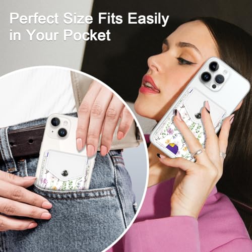 Self Adhesive Card Holders for Back of Phone, Leather RFID Phone Wallet Pockets with Snap, Card Holders Sleeve for Phone Case, Cute Flower - color: Cute Flower