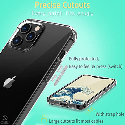 ONES Clear Case for iPhone 13 Pro Max Anti-Yellowing Crystal Clear Case, Military-Grade Shockproof Slim Transparent Phone Cover with Camera Guard - color: HD High Transparency, size: iPhone 13 Pro Max