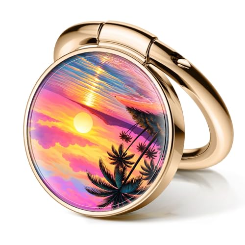 Cell Phone Ring Holder, Cute Metal Phone Grip Stand Finger Ring Kickstand, Flexible 360°Rotation Phone Tablet Case Accessories Compatible with Most Phones Coconut Sunset Beach - color: Coconut Sunset Beach