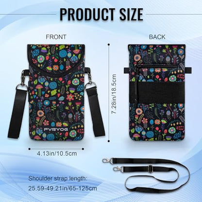 Neoprene Phone Sleeve Pouch Case Bag for Men Women w/Crossbody Strap/Neck Lanyard for iPhone 17/16/15/14 Pro Max, Samsung S25，Pixel 10 - color: Black Flower Cell Phone Sleeves