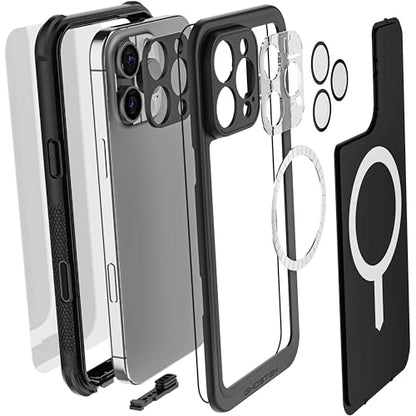 Ghostek Nautical Waterproof iPhone 16 Pro Max Case with Belt Clip Holster - Screen and Camera Protector, Apple MagSafe Compatible, Rugged Heavy Duty Cover (6.9 Inch, Black) - color: Black, size: iPhone 16 Pro Max