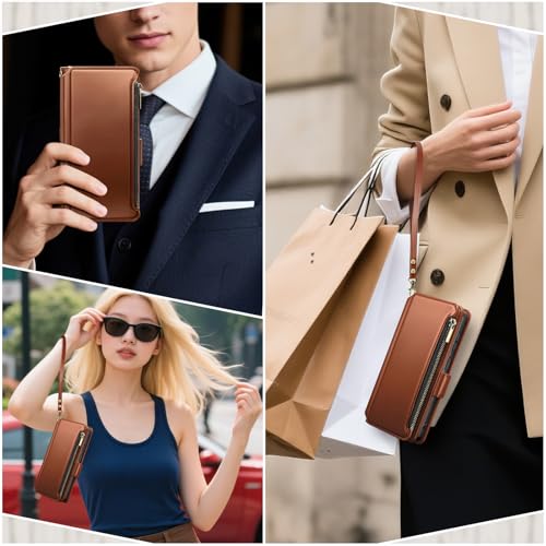 for Samsung Galaxy S26 Plus Wallet Case with Card Holder RFID Blocking PU Leather Zipper Phone Case Flip Folio Protective Cover Wrist Strap Credit Card Slots Kickstand Men Women,Light Brown - color: Light Brown, size: Samsung Galaxy S26 Plus - 6.7"