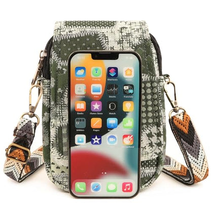 SILKAREA Embroidered Cute Mini Crossbody Bag for Women Small Handbags Wristlet Wallet Bag Cell-phone Pouch Coin Purse - color: Spliced Green