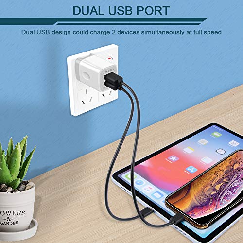 USB Wall Charger, Foldable Charger Adapter, AILKIN 2Pack 2.4Amp Dual Port - color: Wall Charger