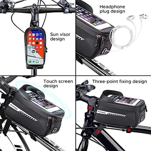 ENGWE Bike Front Frame Bag, Waterproof Bike Phone Holder Mountain Bicycle Handlebar Pouch Cycling Storage Bag with TPU Touch-Screen Sun-Visor Rain Cover for Phones under 6.5”