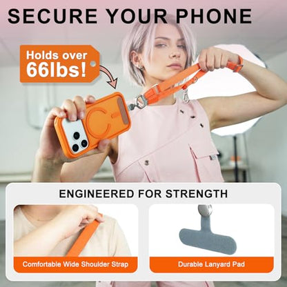 Phone Lanyard Crossbody, Adjustable Ergonomic Shoulder Phone Strap - color: Orange