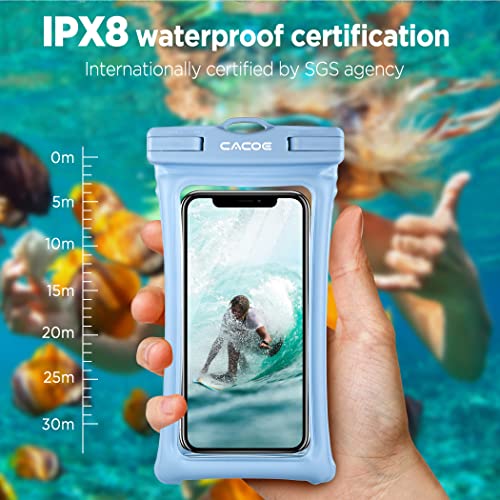 CACOE Floatable Waterproof Phone Pouch 2 Pack Up to 7.0",Black+Light Blue | Floatable, IPX8 Waterproof Phone Case,Adjustable Lanyard,Dry Bags for Beach/Cruise/Travel/Camping/Kayak/Vacation Essentials - color: Black+Light Blue