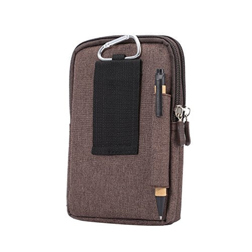 Men's Cell Phone Waist Bag Vertical, Cellphone Belt Loop Holster, Outdoor Sport Travel Nylon Small Mobile Phone Pouch Smartphone Waist Bag with Carabiner Hook Pen Holder Zipper Handbag Carrying Case - color: Brown