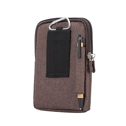 Men's Cell Phone Waist Bag Vertical, Cellphone Belt Loop Holster, Outdoor Sport Travel Nylon Small Mobile Phone Pouch Smartphone Waist Bag with Carabiner Hook Pen Holder Zipper Handbag Carrying Case - color: Brown