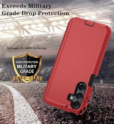 Qinmay Phone Case for Samsung Galaxy A17 5G Case, Galaxy A16 5G Case with HD Screen Protector, Heavy Duty Shockproof 3-Layer Cover Phone Case for Galaxy A17 / A16 ，RedBlack - color: RedBlack