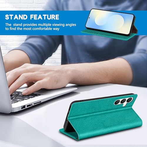ZZXX for Samsung Galaxy S25 FE Wallet Case with [RFID Blocking] Card Slot Stand Strong Magnetic PU Leather Flip Fold Protective Phone Case for Samsung Galaxy S25 FE Case Wallet(Lake Blue-6.7 inch) - color: Lake Blue