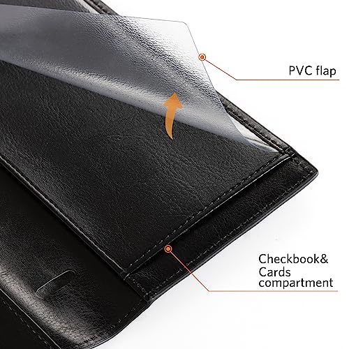CoBak Checkbook Cover for Women & Men - PU Leather Case with RFID Blocking | Classic Design Check Book Holder for Personal and Business - color: Black