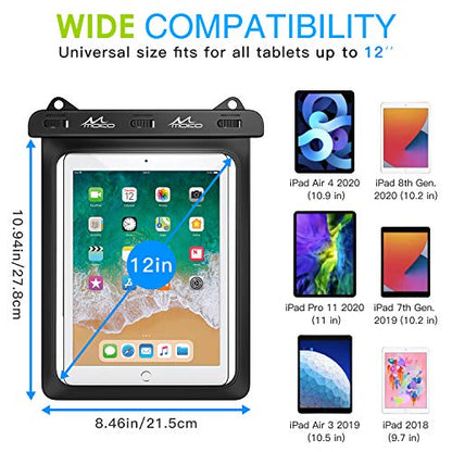 MoKo Waterproof Tablet Case, Tablet Pouch Dry Bag, Up to 12 in, Black | Compatible with iPad 10th, iPad Pro 11 2022, iPad 9/9.7/10.2, iPad Mini 6/5/4/3, iPad Air 5/4, Air 3, Galaxy Tab S6/S7 - color: Black with hand strap