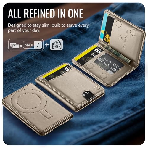 Strapurs Strong Magnetic Wallet Card Holder for MagSafe Phones and Cases, PU Leather Detachable Phone Wallet with 6 Card Slots RFID Blocking for iPhone 17/16/15/14/13/12/Pro/Max/Plus – Desert Titanium - color: Desert Titanium