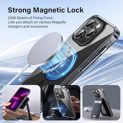 Supdeal Magnetic Clear Case for iPhone 13 Pro Max, [Compatible with MagSafe] [Non Slip Bumper & Not Yellowing] Military Grade Shockproof Transparent Silicone Phone Cover, 6.7", Black - color: Black, size: iPhone 13 Pro Max