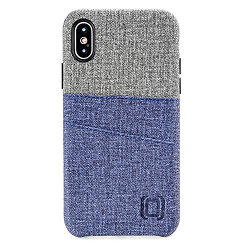Dockem Luxe Wallet Case for iPhone X/XS: Slim Minimalist Case w/ 2 Credit Card Holder Slots: UltraGrip Canvas Style Synthetic Leather [5.8, Blue] - color: Blue and Grey