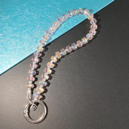 Acofect Crystal Beaded Phone Wrist Strap Charm Chain Wristlet Cellphone Lanyard Bracelet Keychain with Tether Tab Hands-Free - color: Flat Ab Pink