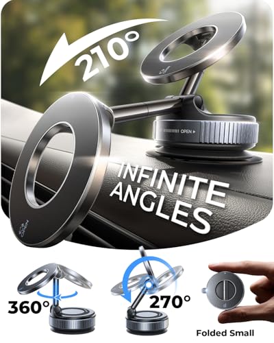 MRGLAS 2026 Upgraded for MagSafe Vacuum Car Phone Mount, 360° Adjustable - color: Black