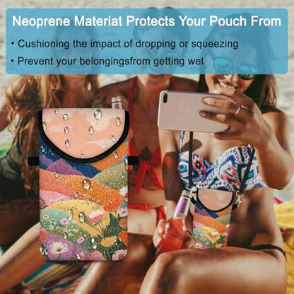 Neoprene Cell Phone Sleeve Pouch Case Bag with Crossbody Strap Neck Lanyard for Women 7.5 X 4.3 in Colorful Mountains - color: Colorful Mountains