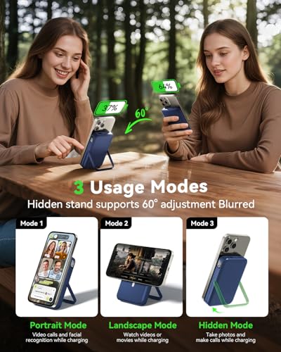 Portable Charger for Magsafe Battery Pack,10000mAh Power Bank with Foldable Stand,Travel Essential PD 22.5W Fast Charge,Magnetic Charge Wireless Charger for iPhone 17/16/15/14/13 (Navy)