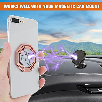 cobee Cell Phone Ring Holder Finger Kickstand, 360° Rotation Metal Cellphone Back Grip Foldable Cell Phone Stand Adjustable Phone Holder Compatible with Most Smartphones(Rose Red Marbling) - color: Rose Red Marbling