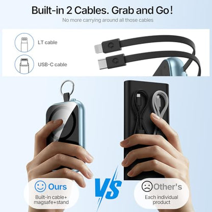 for MagSafe Portable Charger, 10000mAh Power Bank with Built-in 2 Cables - color: blue