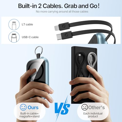for MagSafe Portable Charger, 10000mAh Power Bank with Built-in 2 Cables - color: blue