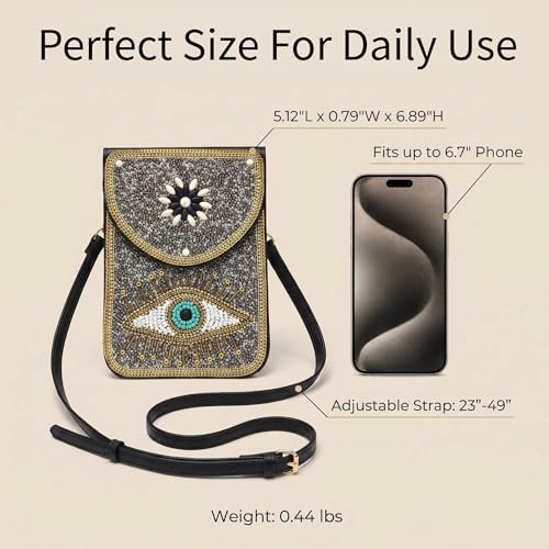 Small Crossbody Bags for Women, Cell Phone Shoulder Bag Boho Wallet Purse - color: Silver