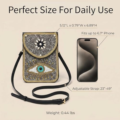 Small Crossbody Bags for Women, Cell Phone Shoulder Bag Boho Wallet Purse - color: Silver