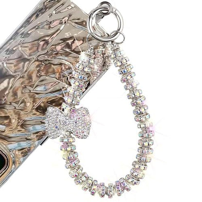 Luxury Diamond Phone Wrist Strap Phone Lanyard With Phone Tether Tab, Shiny Rhinestone Phone Chain Phone Charm Phone Strap Wrist Lanyard for Keys Bow keychain Wristlet Cell Phone Lanyards for Women