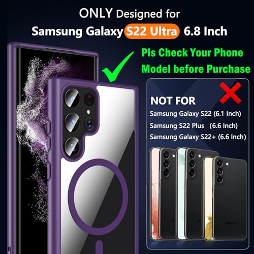 Hensinple for Samsung Galaxy S22 Ultra Case Magnetic, Galaxy S22 Ultra Phone Case [Compatible with Magsafe] Wireless Charging Translucent Back Shockproof Cover Case 6.8 Inch, Purple - color: Purple-S22 Ultra, size: Galaxy S22 Ultra 6.8 inch