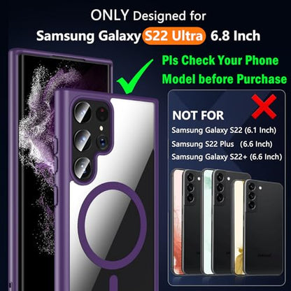 Hensinple for Samsung Galaxy S22 Ultra Case Magnetic, Galaxy S22 Ultra Phone Case [Compatible with Magsafe] Wireless Charging Translucent Back Shockproof Cover Case 6.8 Inch, Purple - color: Purple-S22 Ultra, size: Galaxy S22 Ultra 6.8 inch