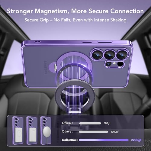 GolbinBox Magnetic for Samsung Galaxy S26 Ultra Case with 360° Spin Stand | [Compatible with MagSafe][Military Drop Protection] Shockproof Galaxy S26 Ultra Phone Cover with Kickstand,Light Purple/Clear - color: Light Purple/Clear