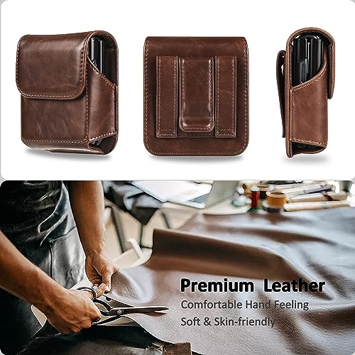 Holster for Samsung Galaxy Z Flip 7/6/5, Premium Leather Phone Pouch with Belt Clip Belt Case for Motorola Razr Plus, Moto Razr -Coffee - color: Coffee