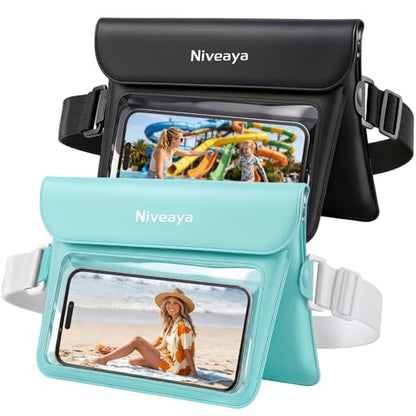 Niveaya Double Space Waterproof Fanny Pack, IPX8 Waterproof Dry Bag Waist Pouch for Beach, Kayaking, Swimming, Boat Travel Essentials, Waterproof Phone Bag & Passport Holder for Women Men(2 Pack) - color: Black+Green