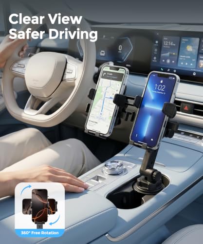 Dual Cup Holder Phone Mount for Car, 360° Adjustable Fits Two Phones - color: Double Clamp