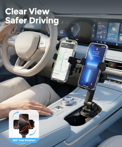 Dual Cup Holder Phone Mount for Car, 360° Adjustable Fits Two Phones - color: Double Clamp