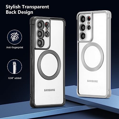 RALEAVO Magnetic Case for Samsung Galaxy S21 Ultra Clear Case Cover [Compatible with Magsafe & Military Grade Drop Protection] Transparent Shockproof Slim Plated Phone Case - Black - color: Black, size: S21 Ultra