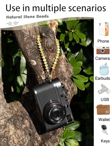 CH.yishi Beaded Phone Charm Wrist Strap with Tether Tab,Camera Lanyard - color: Yellow Lemon Quartz