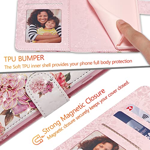 UEEBAI Wallet Case for Samsung Galaxy A36 5G, PU Leather Phone Cover Kickstand RFID Blocking Flip Case Card Slots Wrist Strap Relief Engraved Pattern Magnetic Closure Folio Cover - White Flower - color: White Flower, size: Samsung Galaxy A36 5G