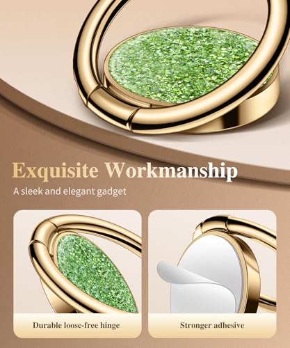 GVIEWIN Gritter Cell Phone Ring Holder, Metal Kickstand Grip 360° Rotation - color: Green Glitter