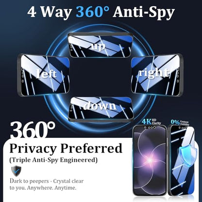 (3+2 Pack) 360° Privacy Screen Protector for iPhone 17e 【4 Way Anti Spy】 + Camera Lens Protector,9H Shatterproof, Anti-Peep,Bubble-Free, Case Friendly Easy Installation Frame Included - size: iPhone 17e