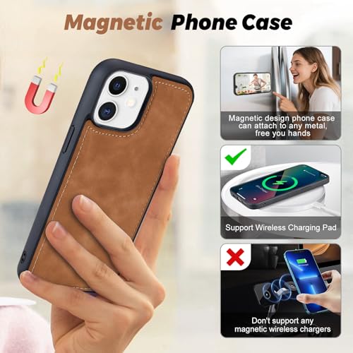TwoHead for iPhone 11 Wallet case with 11 Card Holder (Brown) | Detachable Magnetic Phone Case, PU Leather Wallet for Women/Men,Wireless Charging Compatible,with Wrist Strap - color: Brown