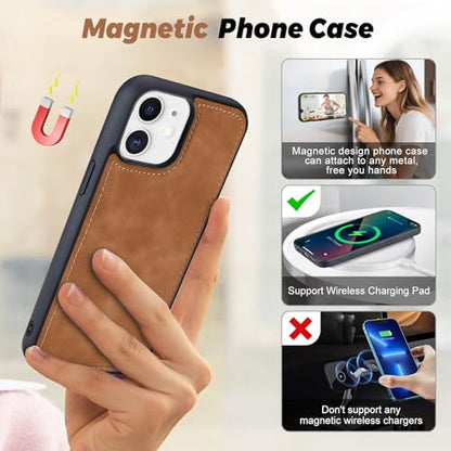 TwoHead for iPhone 11 Wallet case with 11 Card Holder (Brown) | Detachable Magnetic Phone Case, PU Leather Wallet for Women/Men,Wireless Charging Compatible,with Wrist Strap - color: Brown