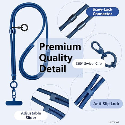 4-in-1 Phone Lanyard, Crossbody, Neck, Wrist & Finger Strap - color: Blue