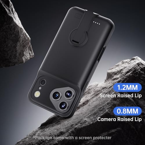 GIN FOXI for iPhone 17 Pro Max Battery Case with Stand, Charging Case Charger 8500mAh Ultra-Slim Lightweight Powerful Battery Pack 15W Fast Rechargeable Anti-Fall TPU Juice Box (6.9") Black