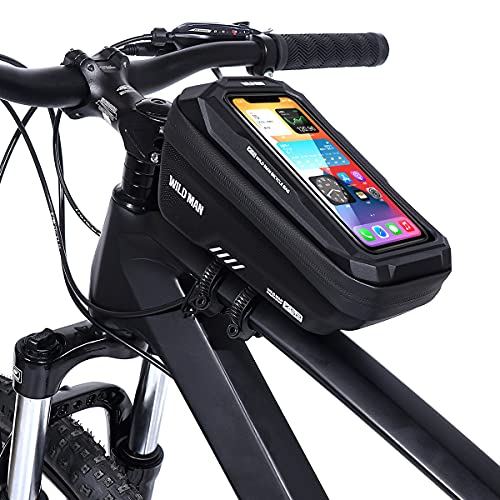 WILD MAN 1L Quick Release Waterproof Bycicle Front Frame Bike Bag Bike Phone Holder with Touch Screen Top for Mountain Road Bike MTB Cycling - color: Black