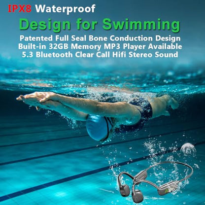 AYI Professional Swim Headphones True Bone Conduction Open Ear Headset MP3 Player Built-in 32G Memory IP68 Underwater Waterproof Bluetooth Earphone for Driving Bicycling Running Skiing-CS05 Black - color: CS05 Black