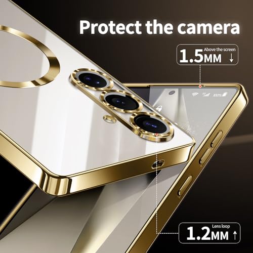 Hurgoer for Samsung Galaxy S25 Case.Soft TPU Electroplated Frame Cover with Clear Back.Drop Tested Protective Full Body S24 Case.Thin Light Slim【Not Magsafe】 (Gold, S25/S24) - color: Gold, size: S25/S24